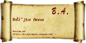 Böjte Anna névjegykártya